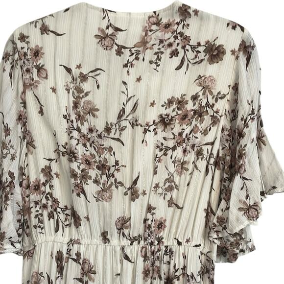 Lovestitch Floral Metallic V‑Neck Flutter Sleeve Maxi Dress Size L EUC - Picture 7 of 8